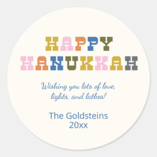 Colourful Retro Typography Hanukkah Classic Round Sticker