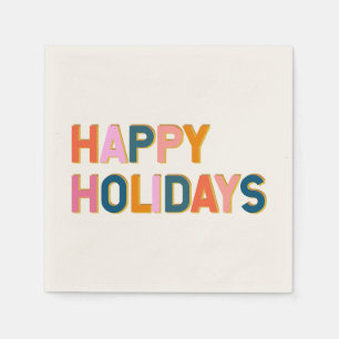 Colourful Retro Typography Happy Holidays Decor Napkin