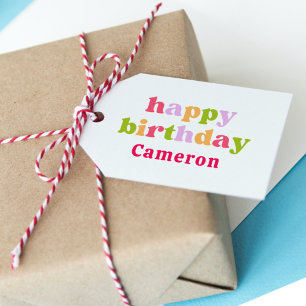 Colourful Retro Typography Personalised Birthday Gift Tags