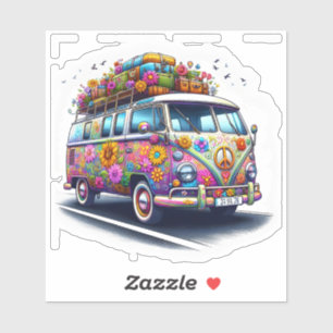 Colourful Retro Van With Stickers & Flowers