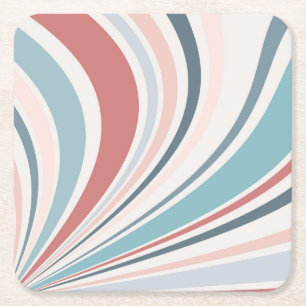 Colourful retro vibes in pink, blue and grey square paper coaster