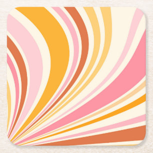Colourful retro vibes square paper coaster