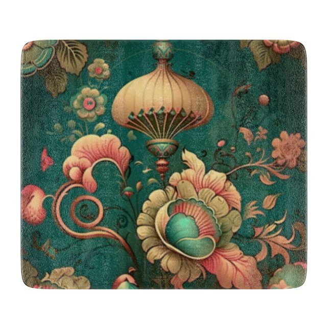 Colourful retro vintage flowers cutting board (Front)