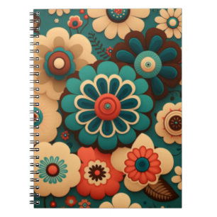 Colourful retro vintage flowers notebook