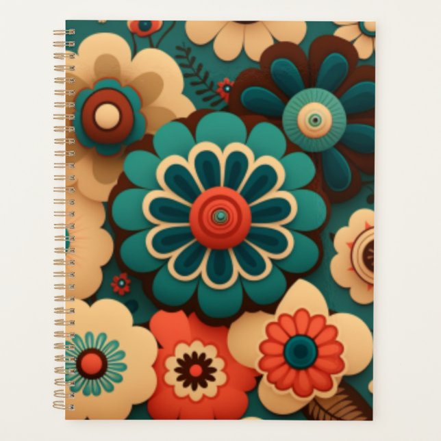 Colourful retro vintage flowers planner (Front)