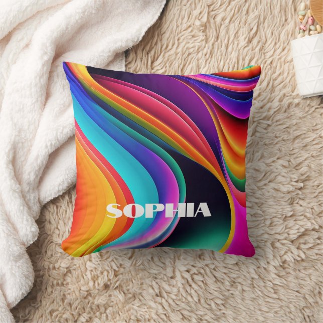 Colourful Retro Waves Accent Personal Cushion (Blanket)