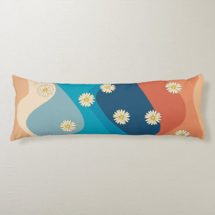 Colourful Retro Waves & Daisies Pattern Body Cushion
