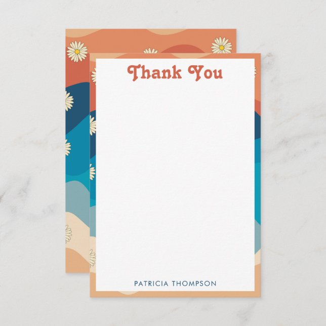 Colourful Retro Waves & Daisies Pattern  Thank You Card (Front/Back)