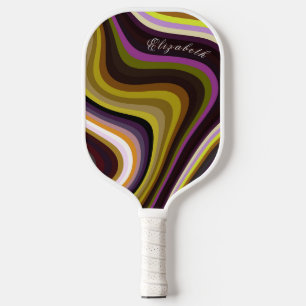 Colourful Retro Waves Modern Monogram Pickleball Paddle