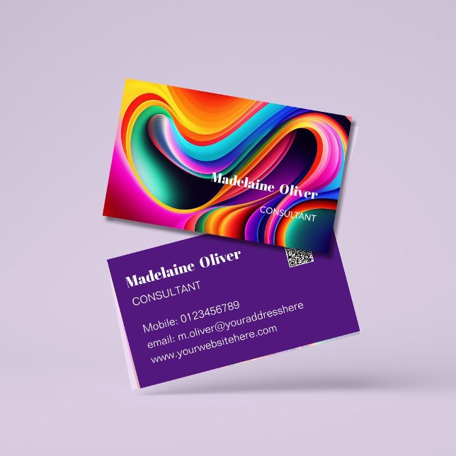 Colourful Retro Waves Modern QR Code Business Card (Creator Uploaded)