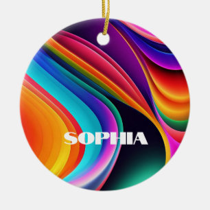 Colourful Retro Waves Personal Ceramic Tree Decoration