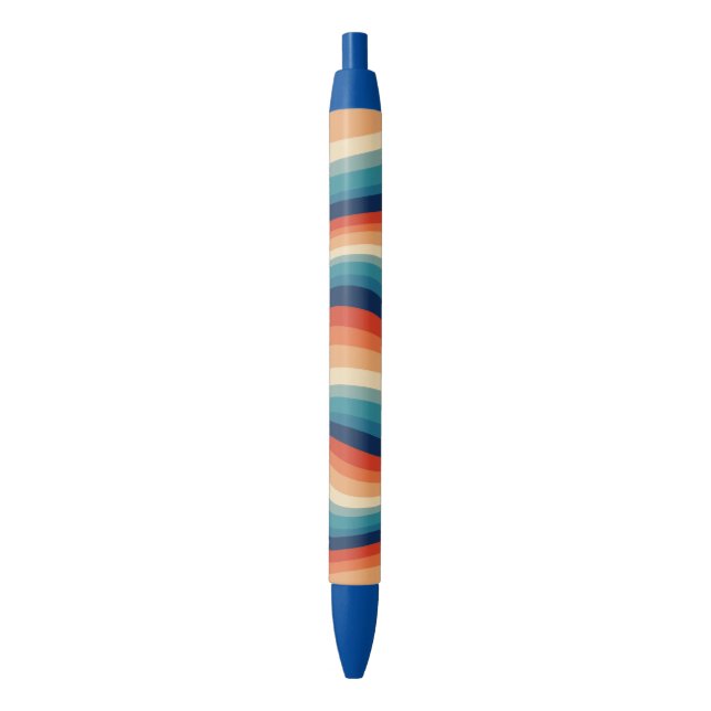 Colourful Retro Waves Vintage Black Ink Pen (Front Vertical)