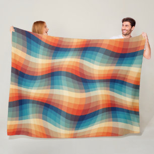 Colourful Retro Waves Vintage Fleece Blanket