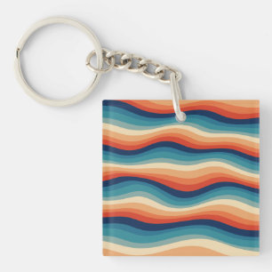 Colourful Retro Waves Vintage Key Ring