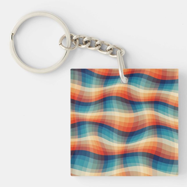 Colourful Retro Waves Vintage Key Ring (Front)