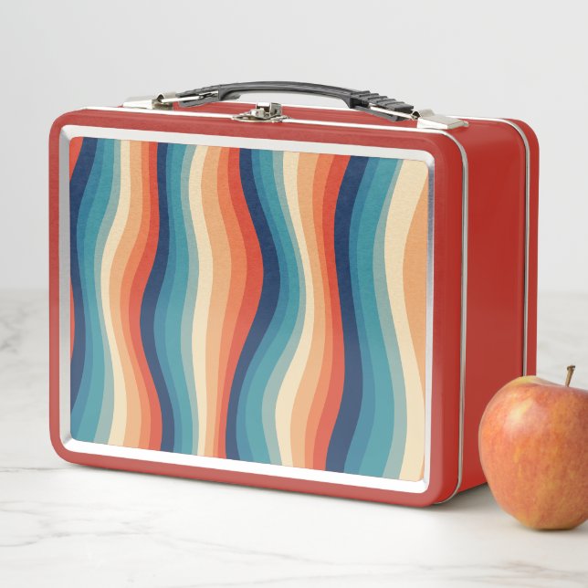 Colourful Retro Waves Vintage Metal Lunch Box (In Situ)