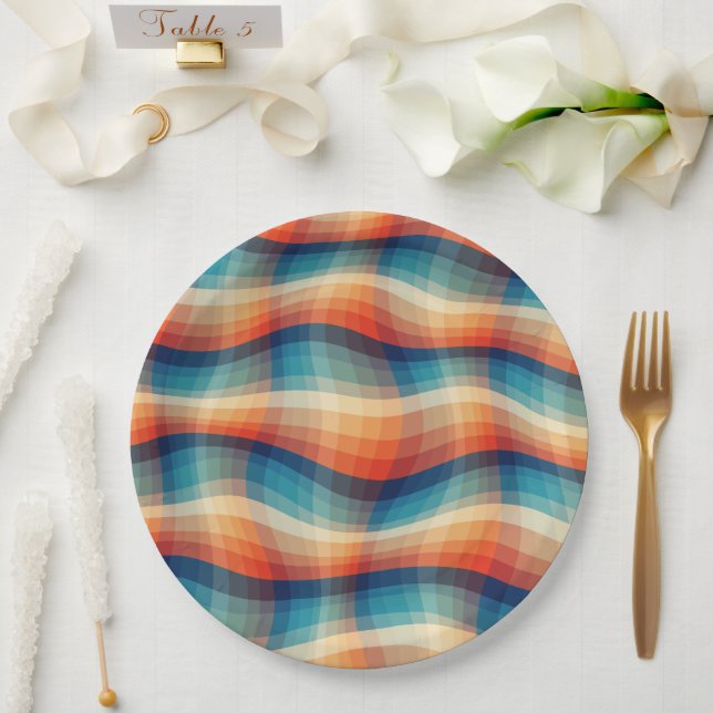 Colourful Retro Waves Vintage Paper Plate (Wedding)
