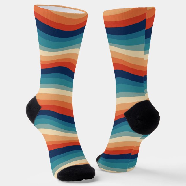 Colourful Retro Waves Vintage Socks (Angled)