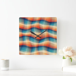 Colourful Retro Waves Vintage Square Wall Clock
