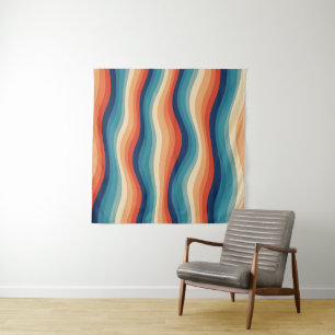 Colourful Retro Waves Vintage Tapestry