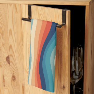 Colourful Retro Waves Vintage Tea Towel