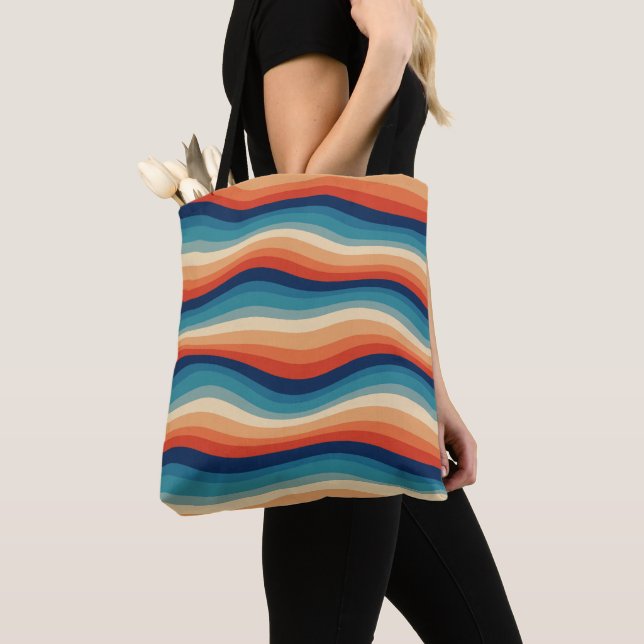 Colourful Retro Waves Vintage Tote Bag (Close Up)