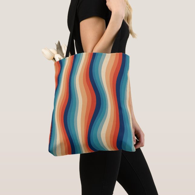 Colourful Retro Waves Vintage Tote Bag (Close Up)