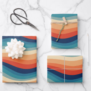 Colourful Retro Waves Vintage Wrapping Paper Sheet