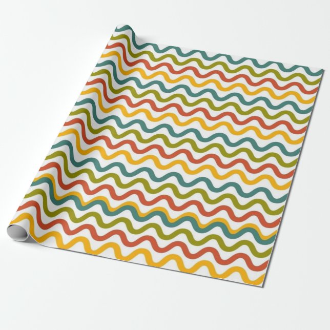 Colourful Retro Wavy Line Pattern Wrapping Paper (Unrolled)