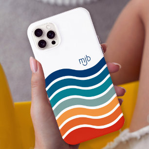 Colourful Retro Wavy Stripes Pattern with Monogram iPhone 15 Pro Max Case