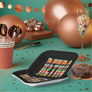 Colourful Retro Word Stripes  Paper Plate