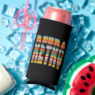 Colourful Retro Word Stripes Seltzer Can Cooler