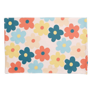 Colourful Retro Y2K Playful Blossom Tropical Flora Pillowcase
