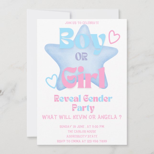 Colourful Reveal Gender Party Invitation (Front)