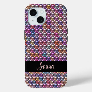 Colourful Rhinestone with custom name iPhone 15 Case