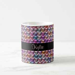 Colourful Rhinestone with custom name Coffee Mug
