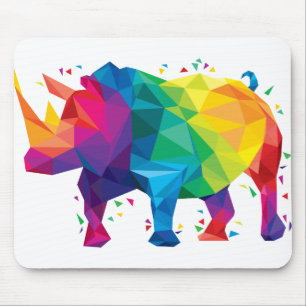Colourful Rhino Illustration Mouse Pad