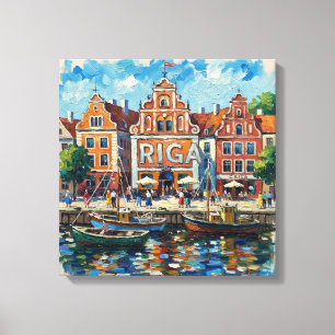 Colourful Riga Waterfront Cityscape Canvas Print
