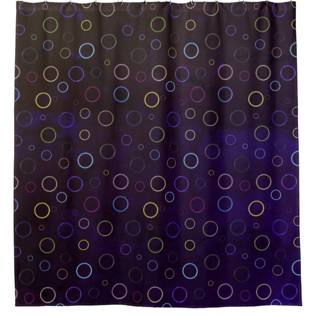 Colourful ring pattern, dark blue shade background shower curtain (Front)