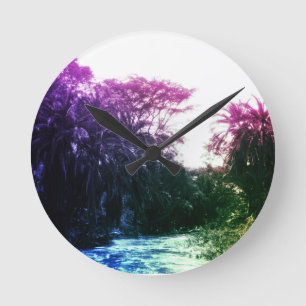 Colourful River Gallery Forest Vintage Tropical Round Clock