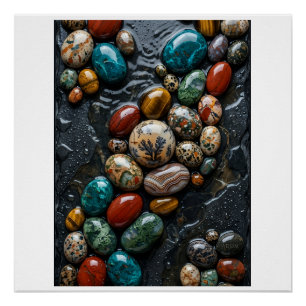 Colourful River Stones Wet Pebbles Nature Fleece B Poster