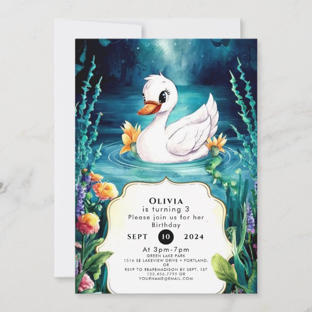 Colourful River Swan Birthday Invitation (Front)