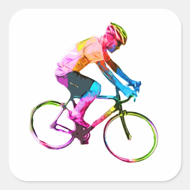 Colourful Road Cyclist Square Sticker (Front)