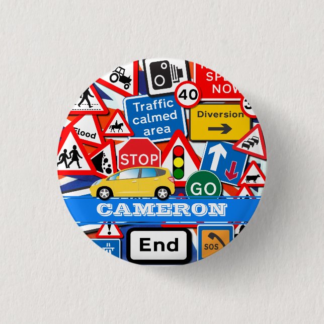 Colourful Road Signs Custom Kids' Name 3 Cm Round Badge (Front)
