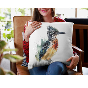 Colourful Roadrunner in watercolor Cushion