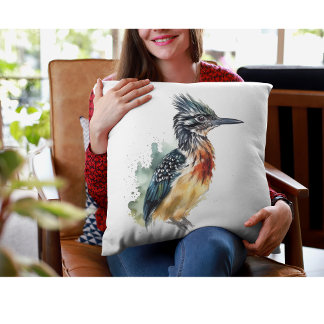Colourful Roadrunner in watercolor Cushion