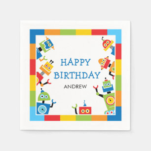 Colourful Robot Birthday Party Napkin