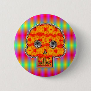 Colourful Robot Skull On Rainbow Background 6 Cm Round Badge
