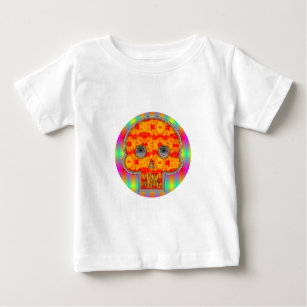 Colourful Robot Skull On Rainbow Background Baby T-Shirt
