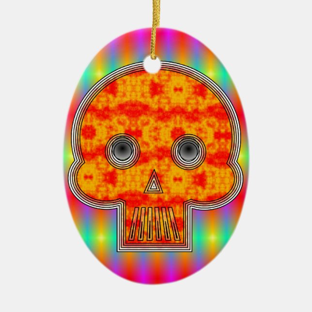 Colourful Robot Skull On Rainbow Background Ceramic Tree Decoration (Front)